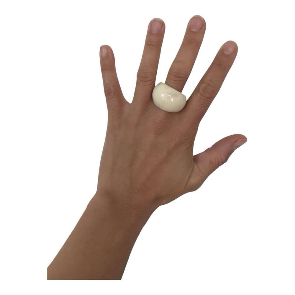 Chunky Cream Ceramic Dome Ring - Artisan Statement Ring